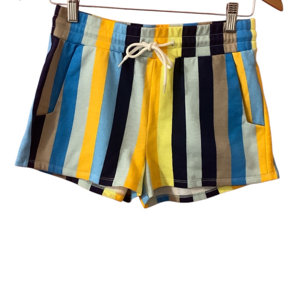 Material Girl Blue and Yellow Shorts with Bold Stripes S
